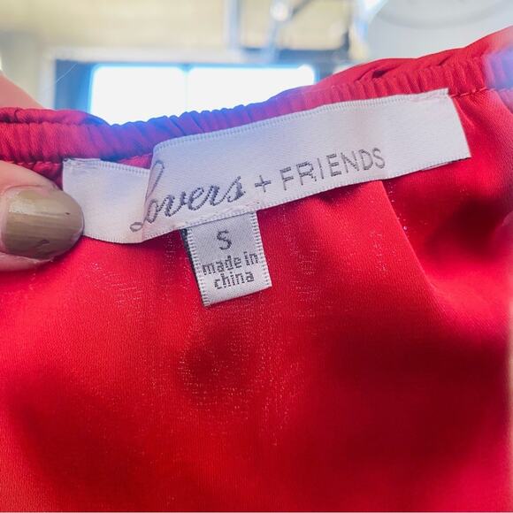 LOVERS + FRIENDS REVOLVE Rust Red Silky Off Shoulder Ruffle Tiered Mini Dress S - Picture 7 of 7